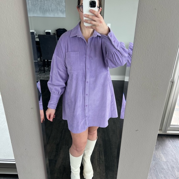 PLT - Lilac Cord Sleeve Oversized Cuff Shirt Dress - Size 8 - Picture 8 of 8